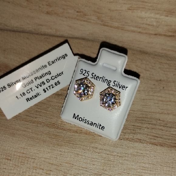Jewelry - Sterling Silver Moissanite Earrings with Gold Plating
